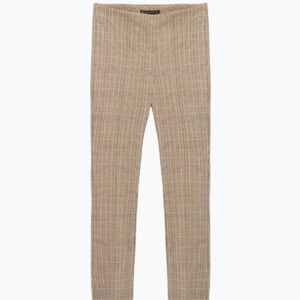 Zara Checkered Brown Beige Cropped Pants XS New
